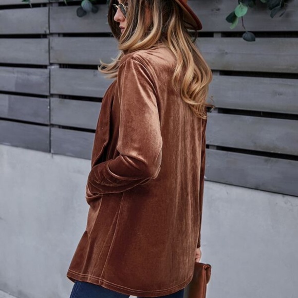 Rust Brown Velvet Luxe Jacket Shacket Winter Office Work - Picture 3 of 4